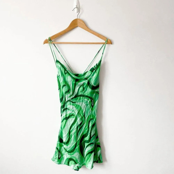 Zara Blogger Favourite Satin Swirl Slip Cowl  Neck Mini Dress Green Sz Medium - Picture 9 of 14